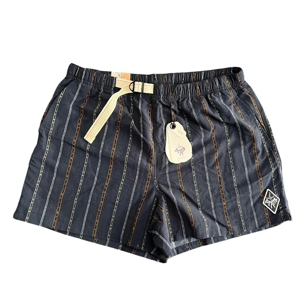 NWT Prana Indio Heritage Short Men's Small Stormy Night Blue Striped 4in Inseam
